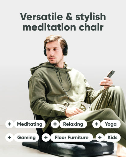 Mindful Modern Folding Pro Meditation Chair - Adjustable Meditation Seat with Back Support and Half Moon Buckwheat Meditation Cushion - Comfortable Mindfulness Living Room Floor Chair