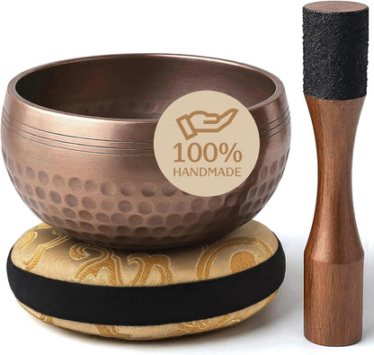 Handmade Tibetan Etched Singing Bowl Set – Sound Bowl & Meditation Bowl with Cushion, Mallet & Guide – Yoga Kit – Stress Relief Tools – Ancient Himalayan Meditation Tools