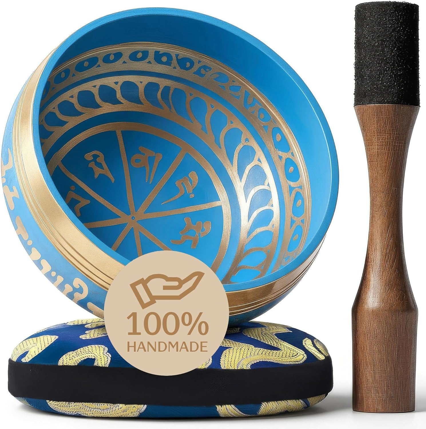 Handmade Tibetan Etched Singing Bowl Set – Sound Bowl & Meditation Bowl with Cushion, Mallet & Guide – Yoga Kit – Stress Relief Tools – Ancient Himalayan Meditation Tools