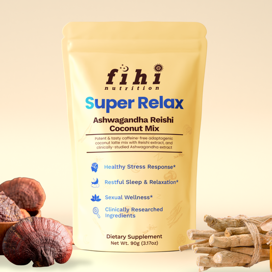 Super Relax adaptogenic coconut latte with ashwagandha, reishi, vanilla and monk fruit