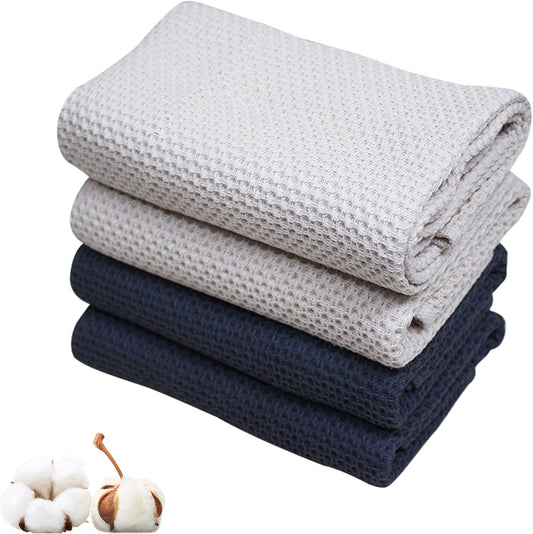 4Pack Cotton Yoga Towel(13.7" X 27.5"), Gym Towel Set, Cool Waffle Pattern Towel for Neck and Face, Soft Breathable Towel for Yoga, Sports, Kitchen, Camping, Running, Workout