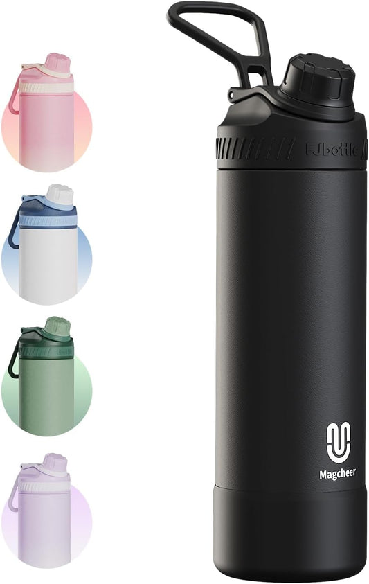 24Oz Insulated Water Bottle| Double-Wall Vacuum Stainless Steel, Wide Mouth Design, Leak-Proof Reusable Bottle for Gym, Sports & Daily Hydration - Black