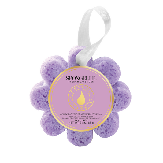 French lavender body wash infused bath sponge for cleansing, exfoliation and self-care