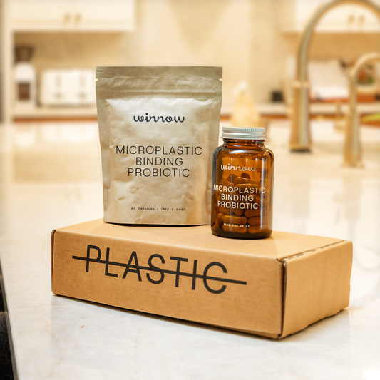 Daily probiotic starter pack with reusable glass jar for gut balance and digestive wellness routines