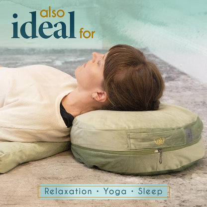 Florensi Meditation Cushion - Comfortable Floor Pillow - Traditional Tibetan Meditation Pillow with Beautiful Velvet Cover - Large Floor Cushion Seating for Adults - Premium Yoga Buckwheat Bolster