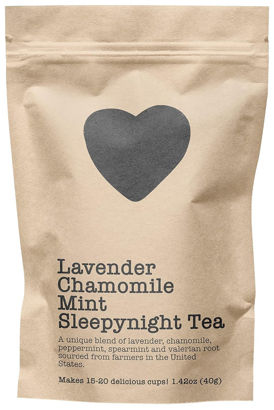 Lavender Chamomile Mint Sleepynight Tea, 15-20 Servings, Eco-Conscious Zip Pouch, Caffeine Free, Pure Loose Leaf Tea Grown in America, 1.42 Ounce (Small)