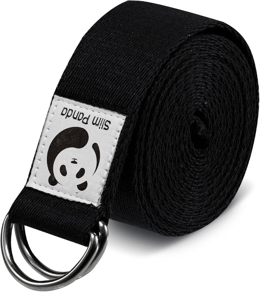 Slim Panda Yoga Strap for Stretching,Cotton Yoga Strap with Adjustable D-Ring Buckle,Non-Elastic Yoga Belt for Pilates,Gym Workouts,Physical Therapy,Improve Flexibility