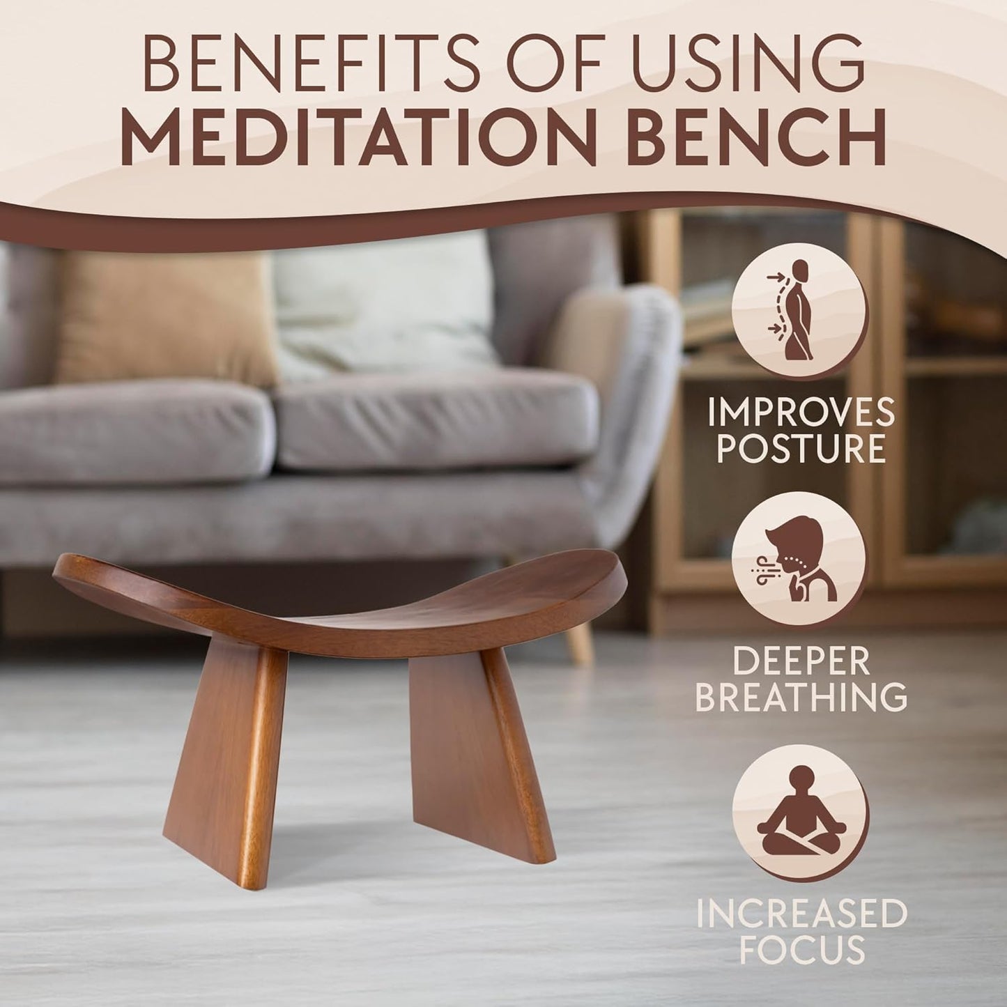 Wood Meditation Ergonomic Kneeling Bench - 16.5" X 8.3" X 7.1" Yoga, Prayer, Meditation Bench - Meditation Stool Made of Strong and Durable Mango Wood - Indoor Outdoor Meditation Seat