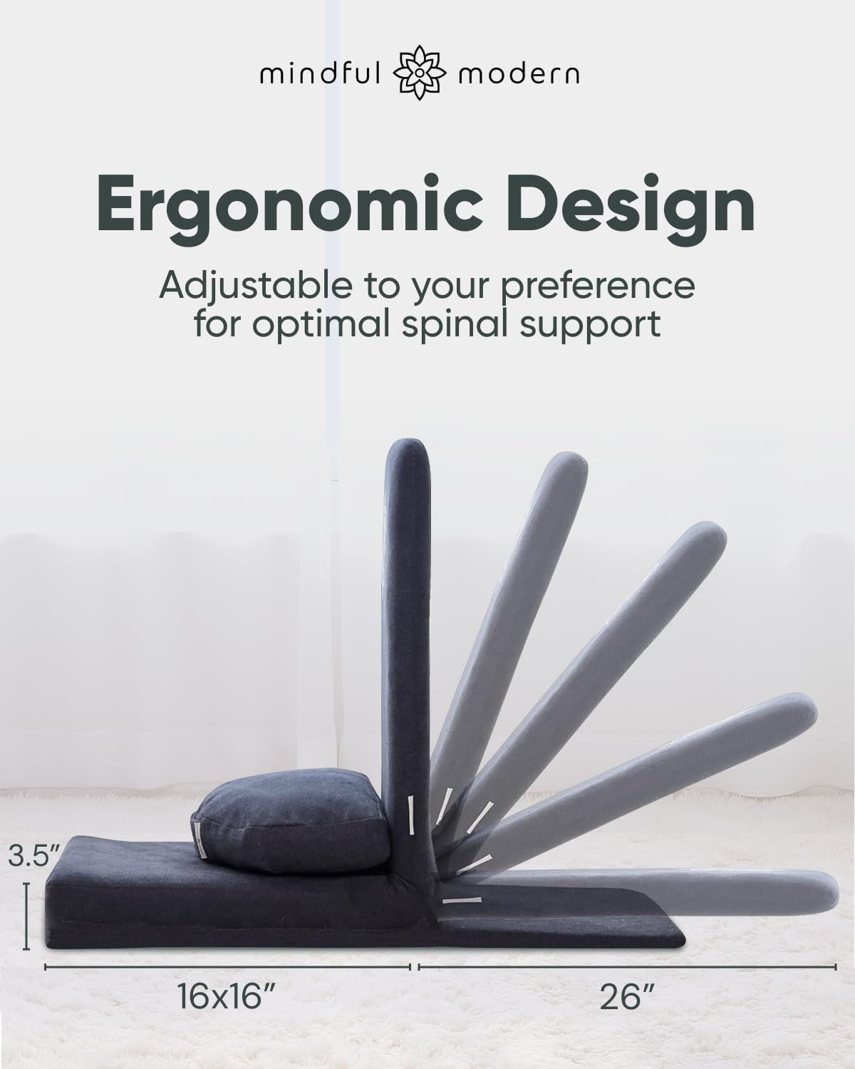 Mindful Modern Folding Pro Meditation Chair - Adjustable Meditation Seat with Back Support and Half Moon Buckwheat Meditation Cushion - Comfortable Mindfulness Living Room Floor Chair