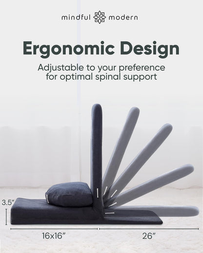 Mindful Modern Folding Pro Meditation Chair - Adjustable Meditation Seat with Back Support and Half Moon Buckwheat Meditation Cushion - Comfortable Mindfulness Living Room Floor Chair