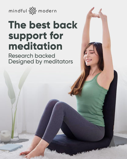 Mindful Modern Folding Pro Meditation Chair - Adjustable Meditation Seat with Back Support and Half Moon Buckwheat Meditation Cushion - Comfortable Mindfulness Living Room Floor Chair