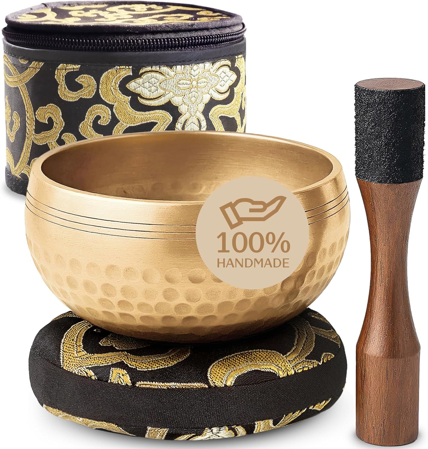Handmade Tibetan Etched Singing Bowl Set – Sound Bowl & Meditation Bowl with Cushion, Mallet & Guide – Yoga Kit – Stress Relief Tools – Ancient Himalayan Meditation Tools