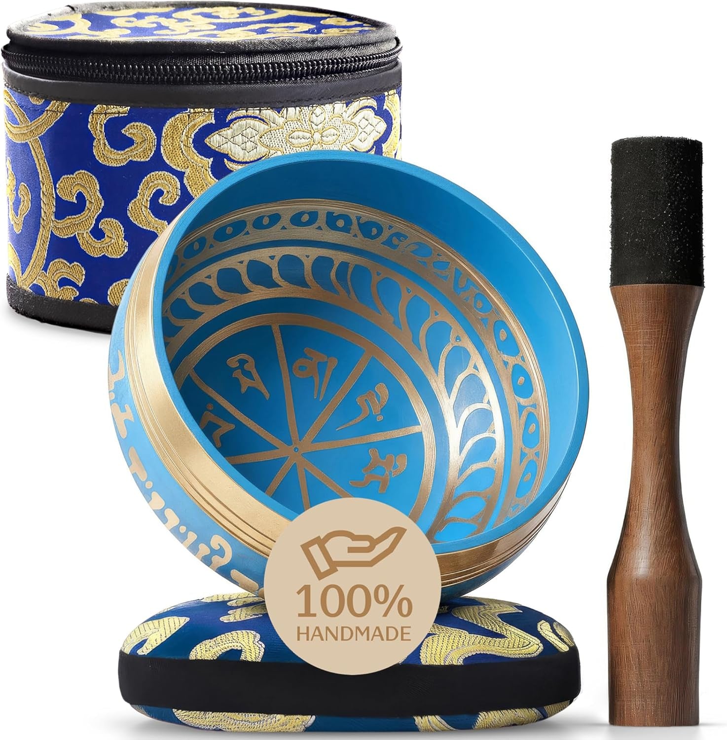 Handmade Tibetan Etched Singing Bowl Set – Sound Bowl & Meditation Bowl with Cushion, Mallet & Guide – Yoga Kit – Stress Relief Tools – Ancient Himalayan Meditation Tools