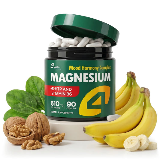 Magnesium complex supplement with 5-HTP and vitamin B6 for relaxation, balance and recovery