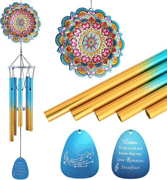 Wind Chimes for outside with Wind Spinner Mandala Lucky Star,33" Memorial Windchimes Outdoor Garden Decorations,Suitable for Zen Patio,Gifts for Mom Women Wife Grandma,Christmas Ornaments