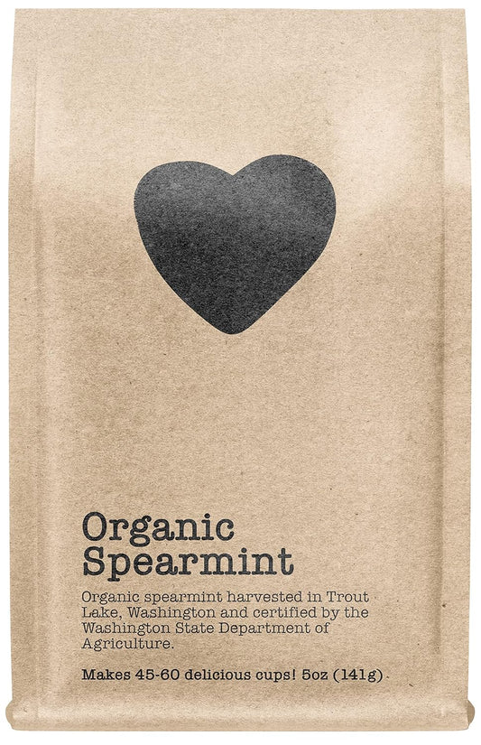 Organic Spearmint, 45-60 Servings, Eco-Conscious Zip Pouch, Caffeine Free, Pure Loose Leaf Tea Grown in America, 5 Ounce (Medium)