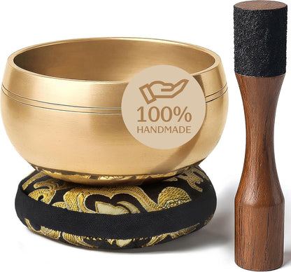 Handmade Tibetan Etched Singing Bowl Set – Sound Bowl & Meditation Bowl with Cushion, Mallet & Guide – Yoga Kit – Stress Relief Tools – Ancient Himalayan Meditation Tools