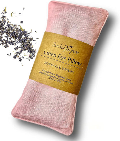 Sacksy Thyme Organic Linen Eye Pillow - Lavender & Flaxseed for Relaxation, Yoga, Stress Relief - Microwavable Heating Pad & Cool Compress - Made in USA - Gifts for Meditation