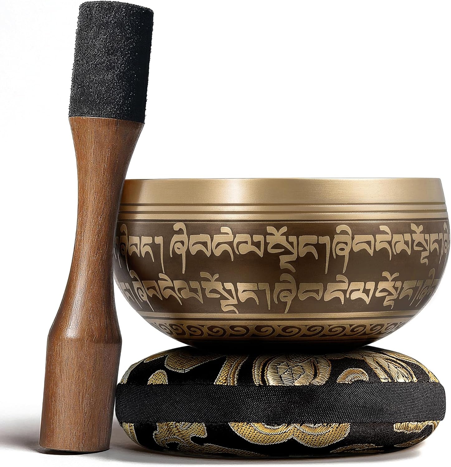Handmade Tibetan Etched Singing Bowl Set – Sound Bowl & Meditation Bowl with Cushion, Mallet & Guide – Yoga Kit – Stress Relief Tools – Ancient Himalayan Meditation Tools