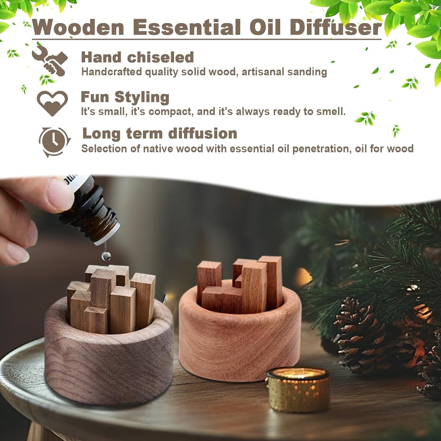 3 Pieces Wood Diffuser for Essential Oils, Aromatherapy Diffuser Black Walnut Wood for Home Office Bedroom Car