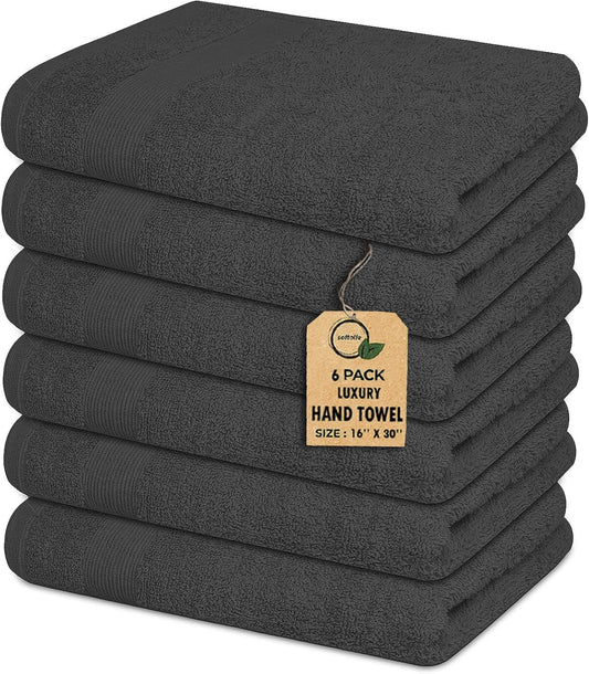 Premium Hand Towels Pack of 6 (16" X 30”) 100% Combed Ring Spun Cotton | Highly Absorbent Hand Towels Set | Ultra Soft for Home, Gym & Spa (Grey)