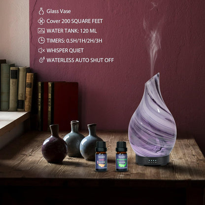 Oil Diffuser & Essential Oils Set - Aromatherapy Diffuser with 6 Essential Oils Set, Ultrasonic Cool Mist Oil Diffusers for Essential Oils, 4 Timer & 7 LED Light, Waterless Auto Shut-Off