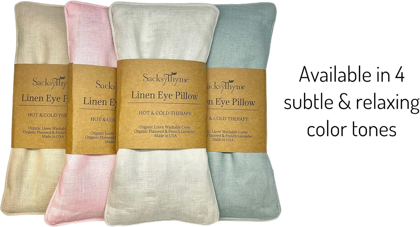 Sacksy Thyme Organic Linen Eye Pillow - Lavender & Flaxseed for Relaxation, Yoga, Stress Relief - Microwavable Heating Pad & Cool Compress - Made in USA - Gifts for Meditation