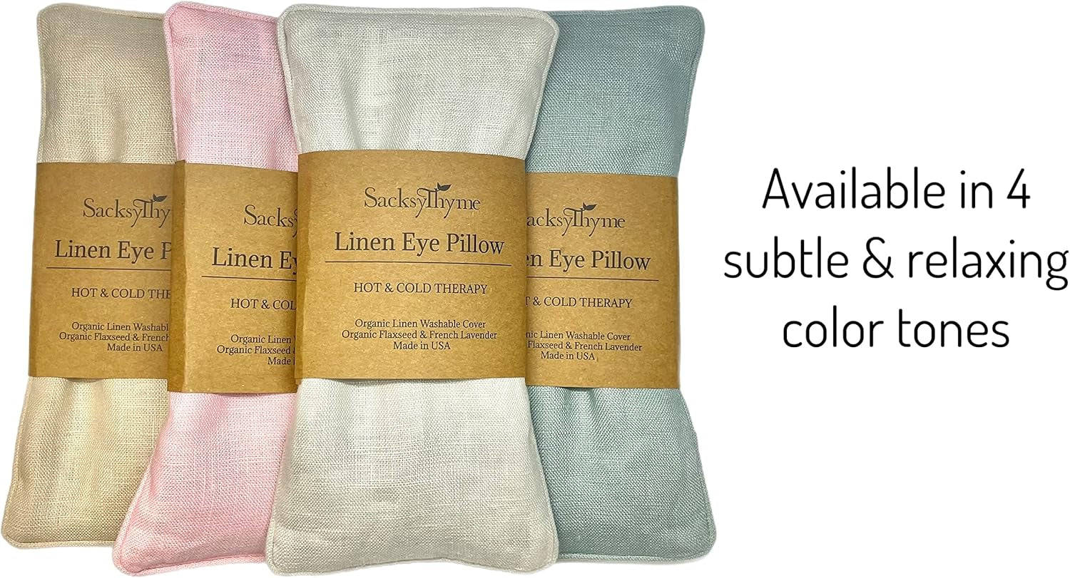 Sacksy Thyme Organic Linen Eye Pillow - Lavender & Flaxseed for Relaxation, Yoga, Stress Relief - Microwavable Heating Pad & Cool Compress - Made in USA - Gifts for Meditation