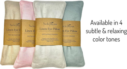 Sacksy Thyme Organic Linen Eye Pillow - Lavender & Flaxseed for Relaxation, Yoga, Stress Relief - Microwavable Heating Pad & Cool Compress - Made in USA - Gifts for Meditation
