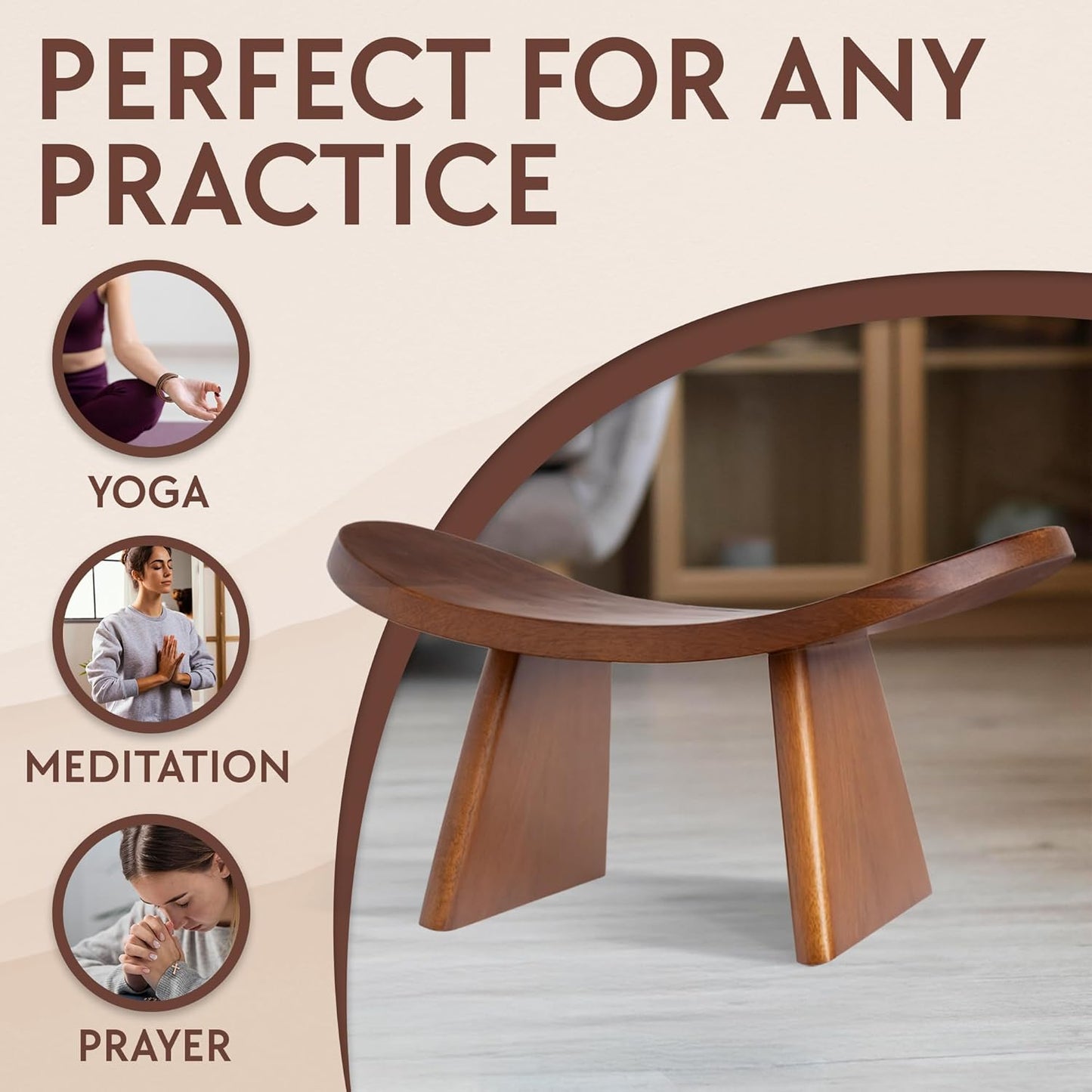 Wood Meditation Ergonomic Kneeling Bench - 16.5" X 8.3" X 7.1" Yoga, Prayer, Meditation Bench - Meditation Stool Made of Strong and Durable Mango Wood - Indoor Outdoor Meditation Seat