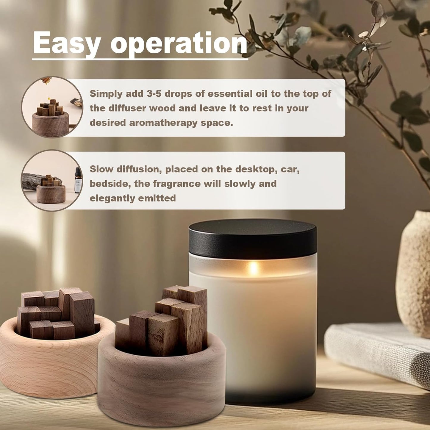 3 Pieces Wood Diffuser for Essential Oils, Aromatherapy Diffuser Black Walnut Wood for Home Office Bedroom Car