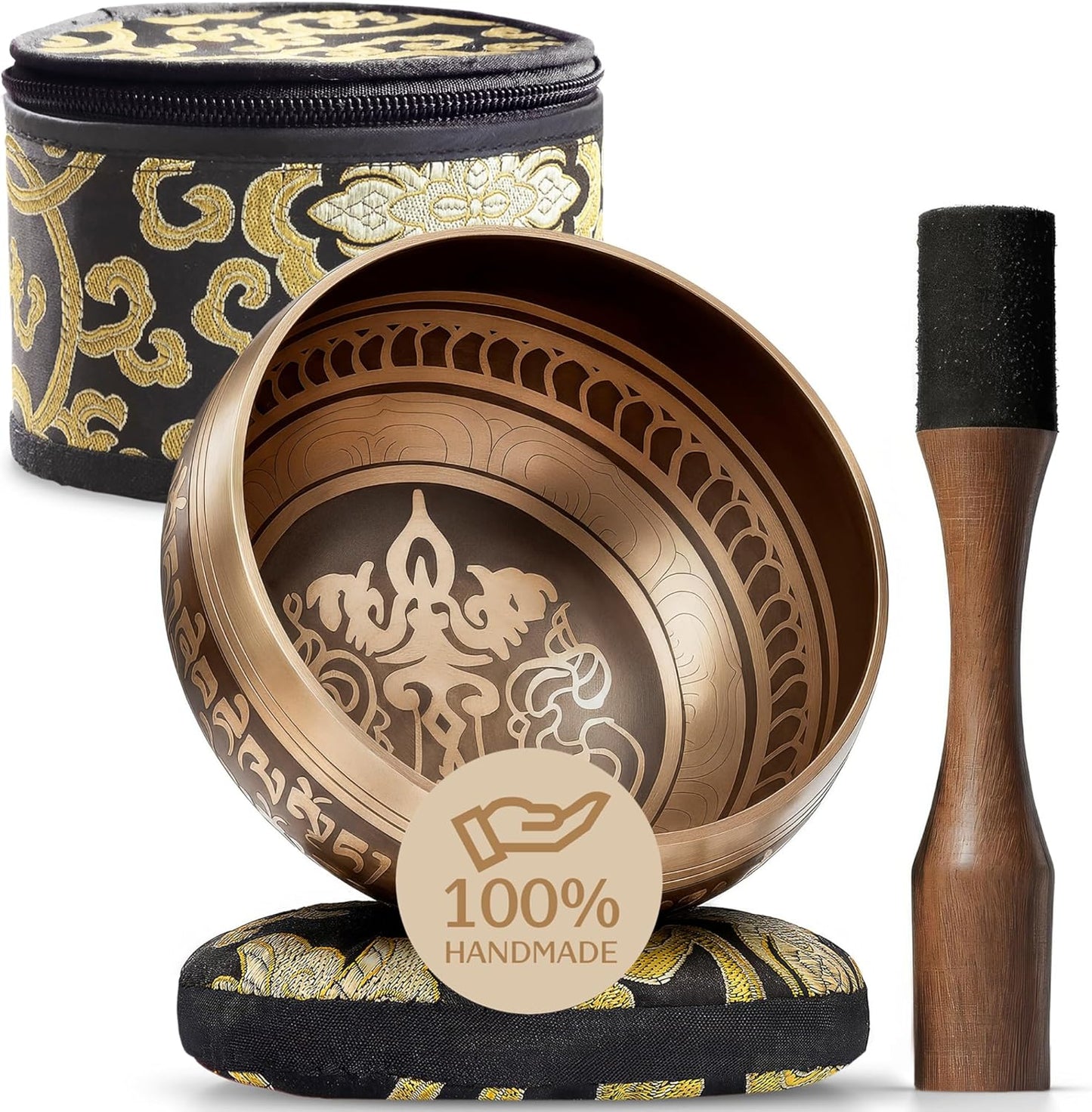 Handmade Tibetan Etched Singing Bowl Set – Sound Bowl & Meditation Bowl with Cushion, Mallet & Guide – Yoga Kit – Stress Relief Tools – Ancient Himalayan Meditation Tools