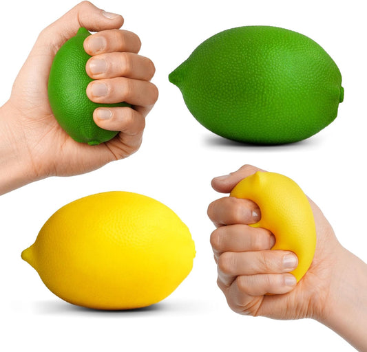 Ecowise Hand Therapy Fruit Squish Ball Pair – 2 Lemon Stress Balls for Adults, Hand Therapy and Grip Strength Trainer, Squeeze Balls for Stress Relief, Wrist and Finger Exercise, Latex-Free