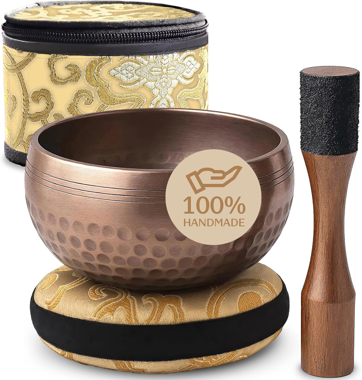 Handmade Tibetan Etched Singing Bowl Set – Sound Bowl & Meditation Bowl with Cushion, Mallet & Guide – Yoga Kit – Stress Relief Tools – Ancient Himalayan Meditation Tools