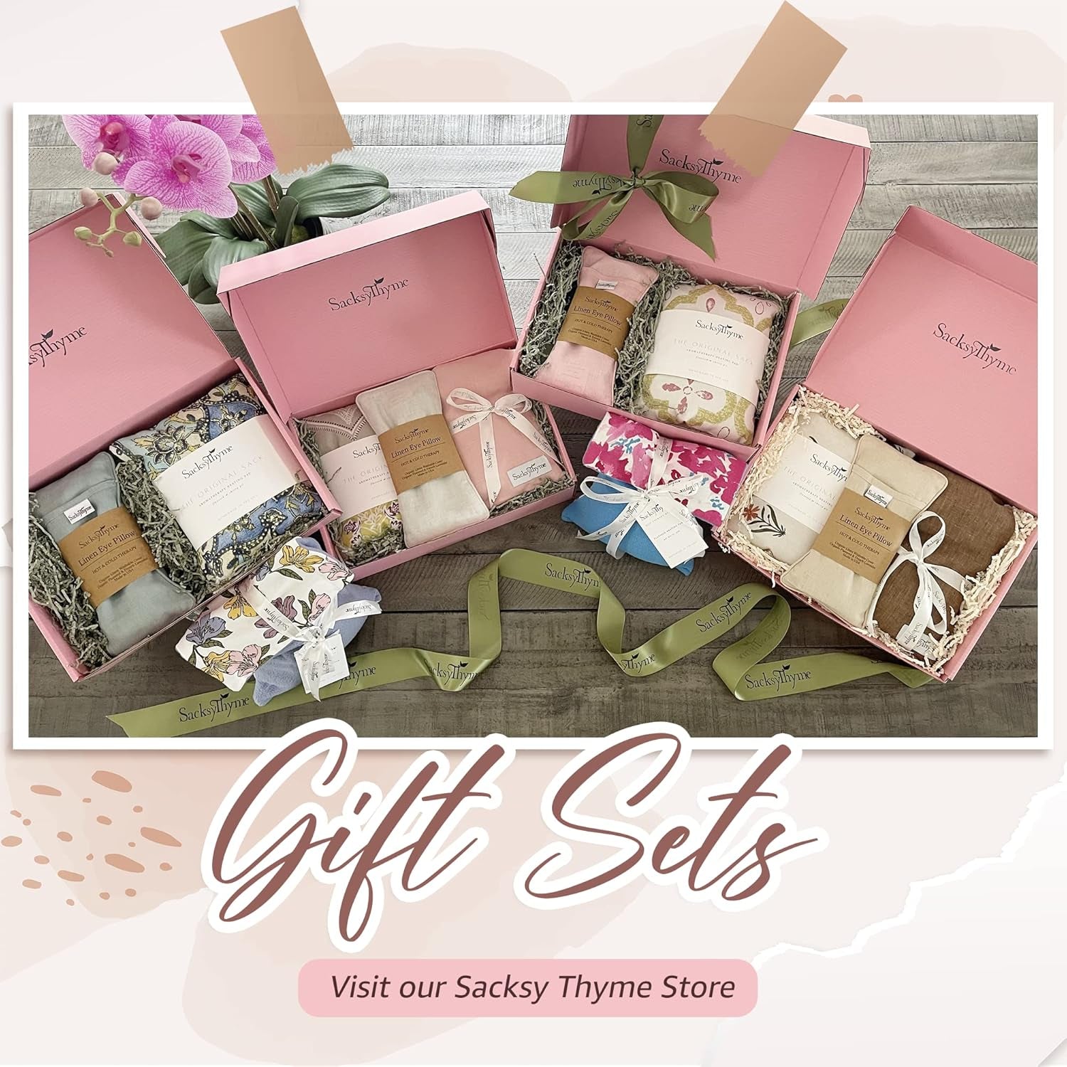 Sacksy Thyme Organic Linen Eye Pillow - Lavender & Flaxseed for Relaxation, Yoga, Stress Relief - Microwavable Heating Pad & Cool Compress - Made in USA - Gifts for Meditation