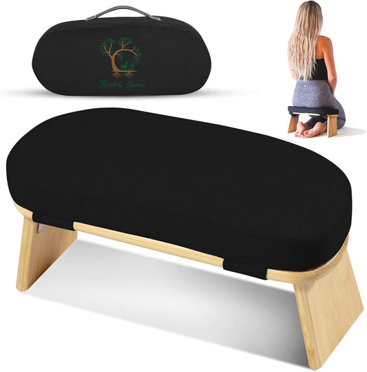 MONK & LLAMA Meditation Bench - Foldable, Ergonomic, Bamboo Kneeling Stool— Perfect Seiza Bench Meditation Stool Chair for Prayer & Travel - Deeper & Enjoyable Sessions