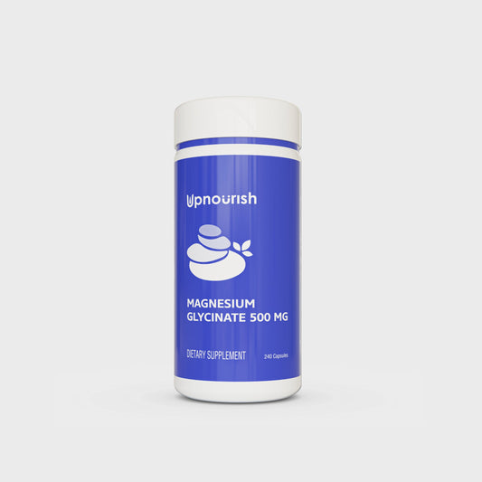 Magnesium glycinate 500 mg supplement for relaxation, muscle support and daily wellness