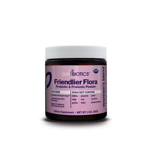 Women’s probiotic and prebiotic powder with cranberry, acerola and vitamin C for digestive wellness