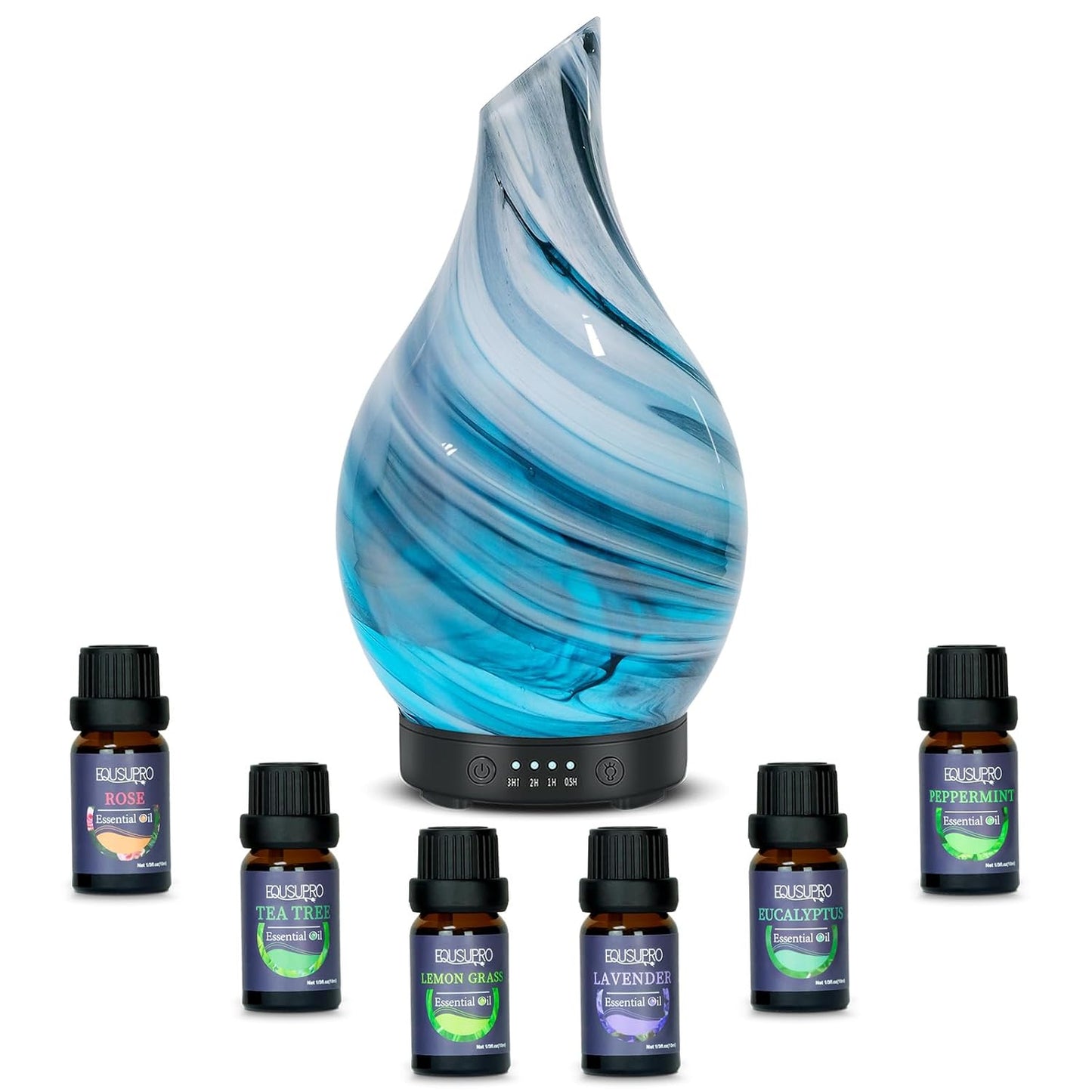 Oil Diffuser & Essential Oils Set - Aromatherapy Diffuser with 6 Essential Oils Set, Ultrasonic Cool Mist Oil Diffusers for Essential Oils, 4 Timer & 7 LED Light, Waterless Auto Shut-Off