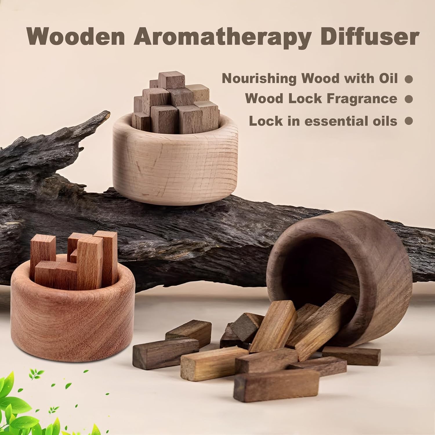 3 Pieces Wood Diffuser for Essential Oils, Aromatherapy Diffuser Black Walnut Wood for Home Office Bedroom Car