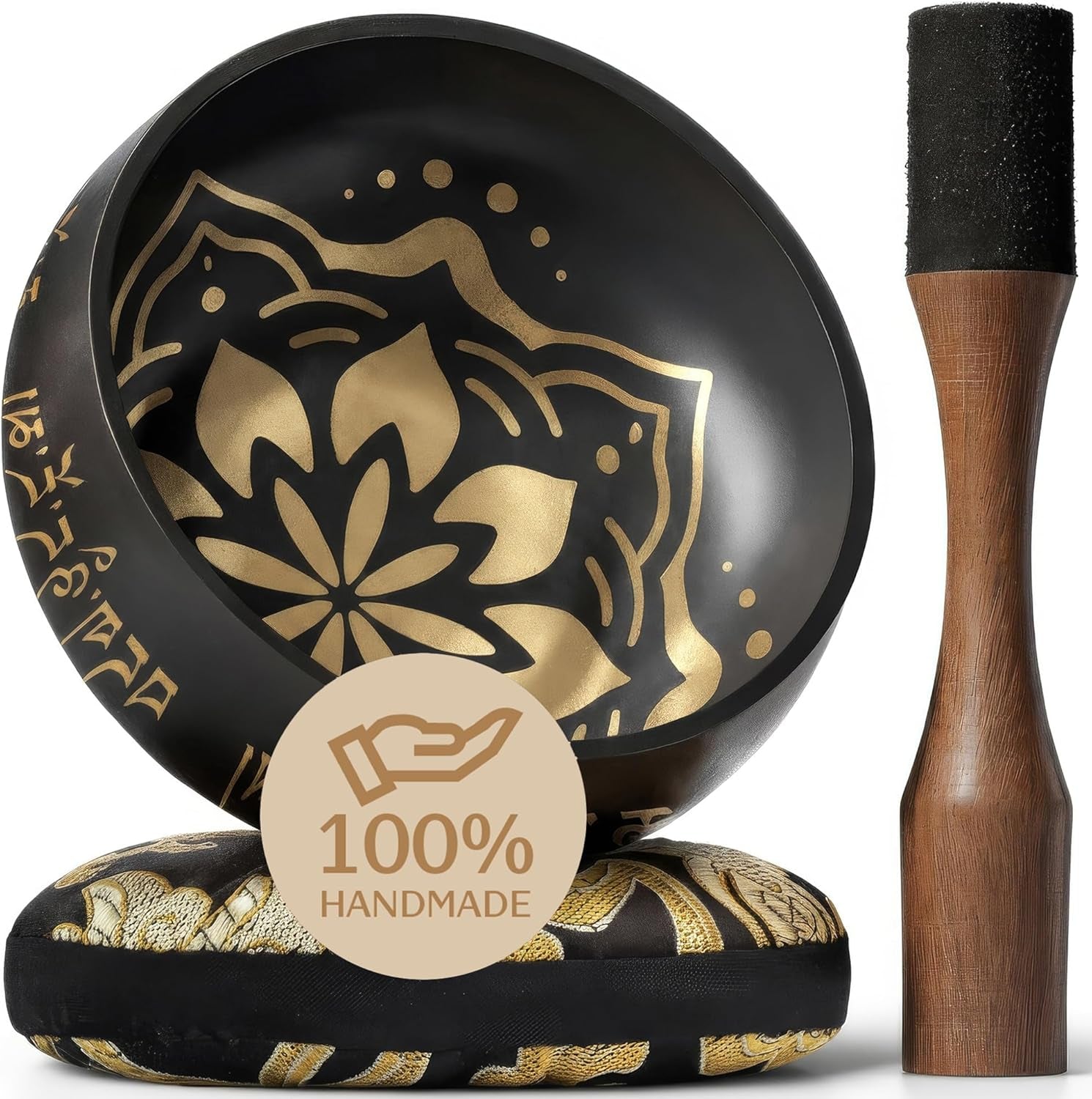 Handmade Tibetan Etched Singing Bowl Set – Sound Bowl & Meditation Bowl with Cushion, Mallet & Guide – Yoga Kit – Stress Relief Tools – Ancient Himalayan Meditation Tools
