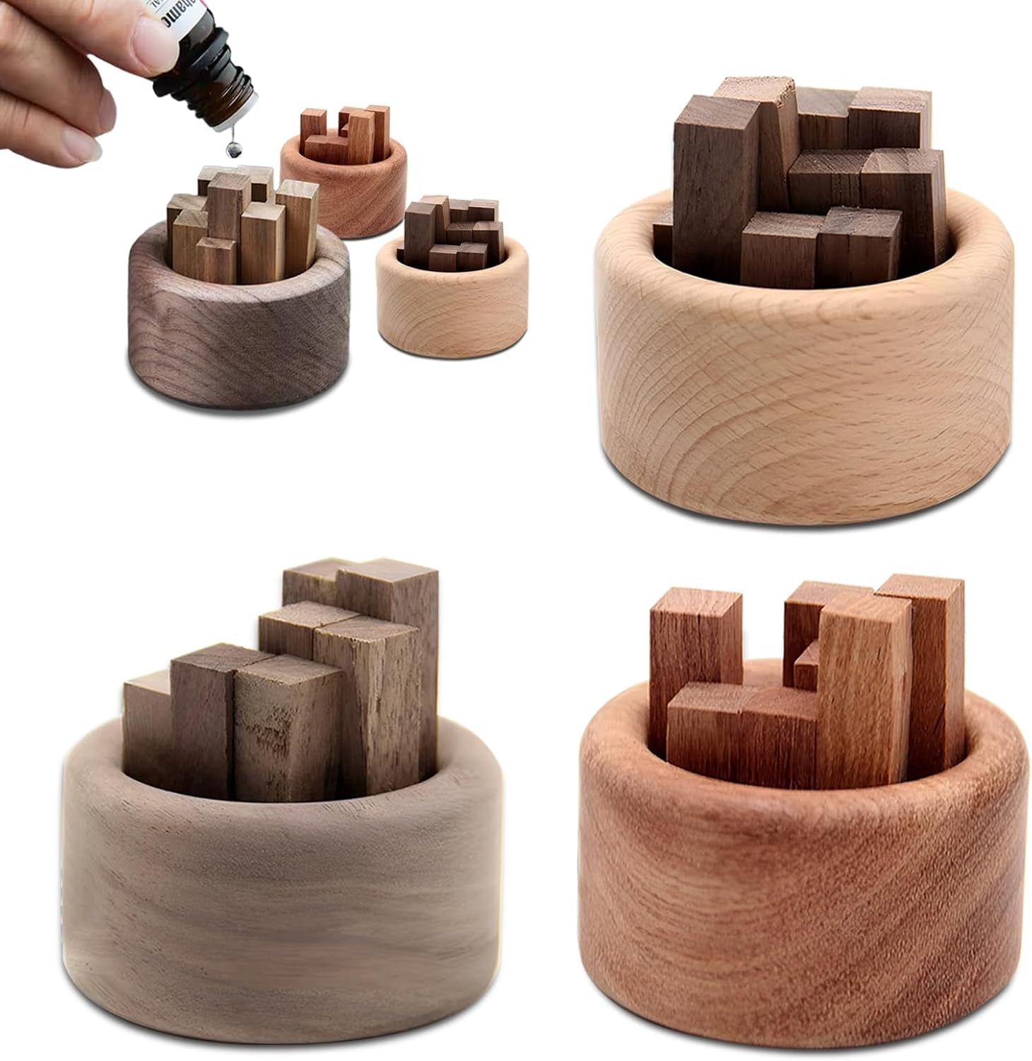 3 Pieces Wood Diffuser for Essential Oils, Aromatherapy Diffuser Black Walnut Wood for Home Office Bedroom Car