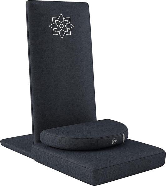 Mindful Modern Folding Pro Meditation Chair - Adjustable Meditation Seat with Back Support and Half Moon Buckwheat Meditation Cushion - Comfortable Mindfulness Living Room Floor Chair