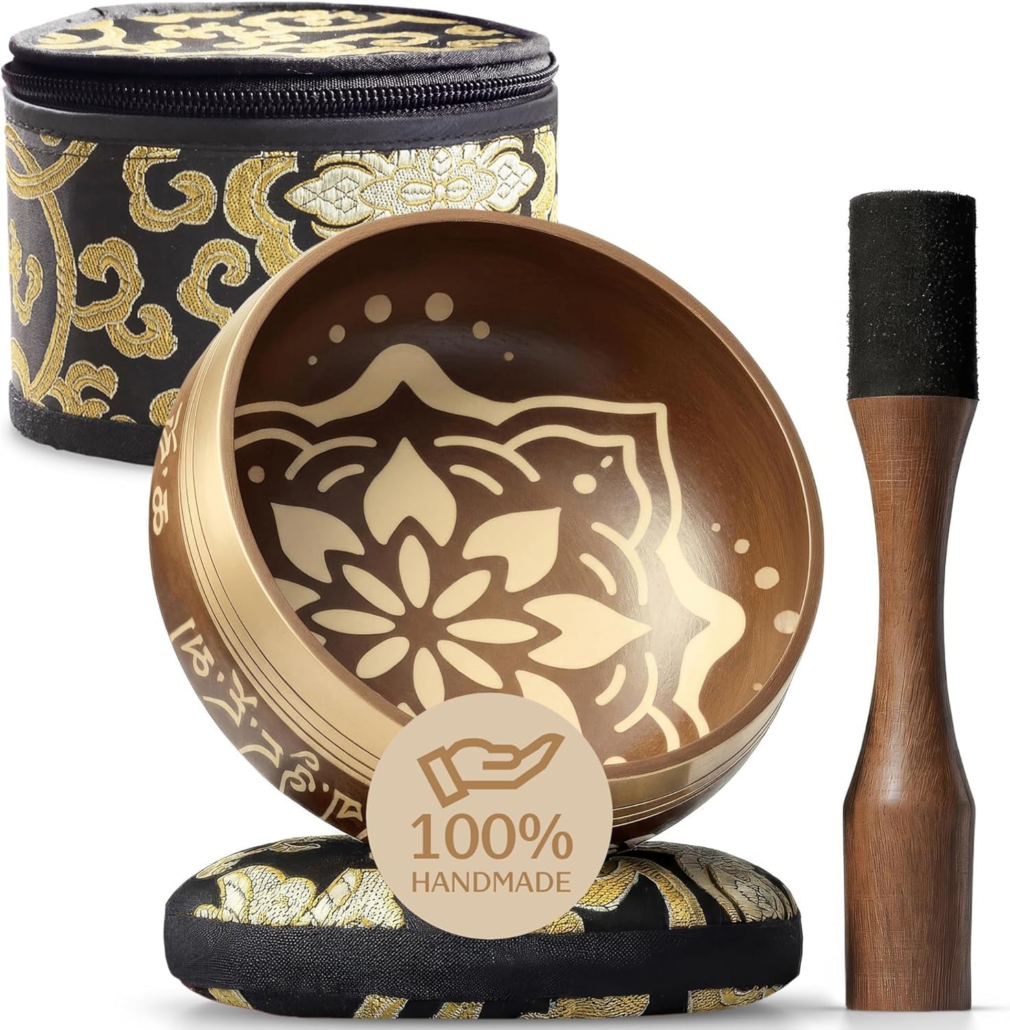 Handmade Tibetan Etched Singing Bowl Set – Sound Bowl & Meditation Bowl with Cushion, Mallet & Guide – Yoga Kit – Stress Relief Tools – Ancient Himalayan Meditation Tools