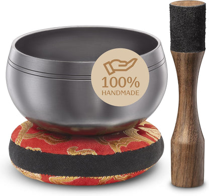 Handmade Tibetan Etched Singing Bowl Set – Sound Bowl & Meditation Bowl with Cushion, Mallet & Guide – Yoga Kit – Stress Relief Tools – Ancient Himalayan Meditation Tools