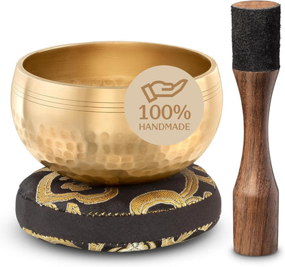 Handmade Tibetan Etched Singing Bowl Set – Sound Bowl & Meditation Bowl with Cushion, Mallet & Guide – Yoga Kit – Stress Relief Tools – Ancient Himalayan Meditation Tools