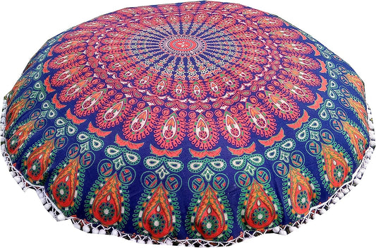 INDIAN CRAFT CASTLE ICC 32 Inch Floor Pillows & Cushion Covers Decorative Hippie Mandala Pouf Pillow Covers Seating Meditation Cushion Cover Bohemian Large Boho Ottoman Case Pillowcase Couch Round