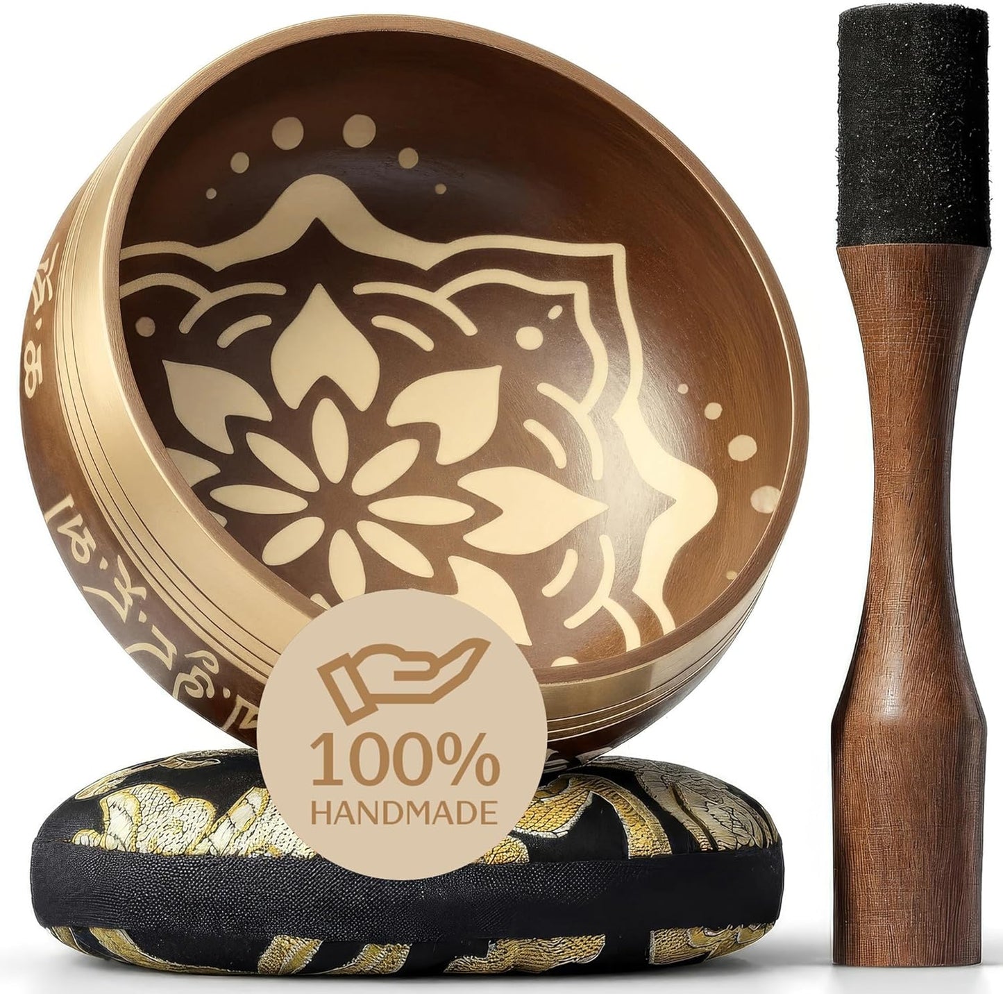 Handmade Tibetan Etched Singing Bowl Set – Sound Bowl & Meditation Bowl with Cushion, Mallet & Guide – Yoga Kit – Stress Relief Tools – Ancient Himalayan Meditation Tools