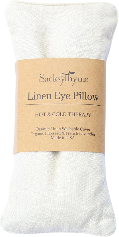 Sacksy Thyme Organic Linen Eye Pillow - Lavender & Flaxseed for Relaxation, Yoga, Stress Relief - Microwavable Heating Pad & Cool Compress - Made in USA - Gifts for Meditation