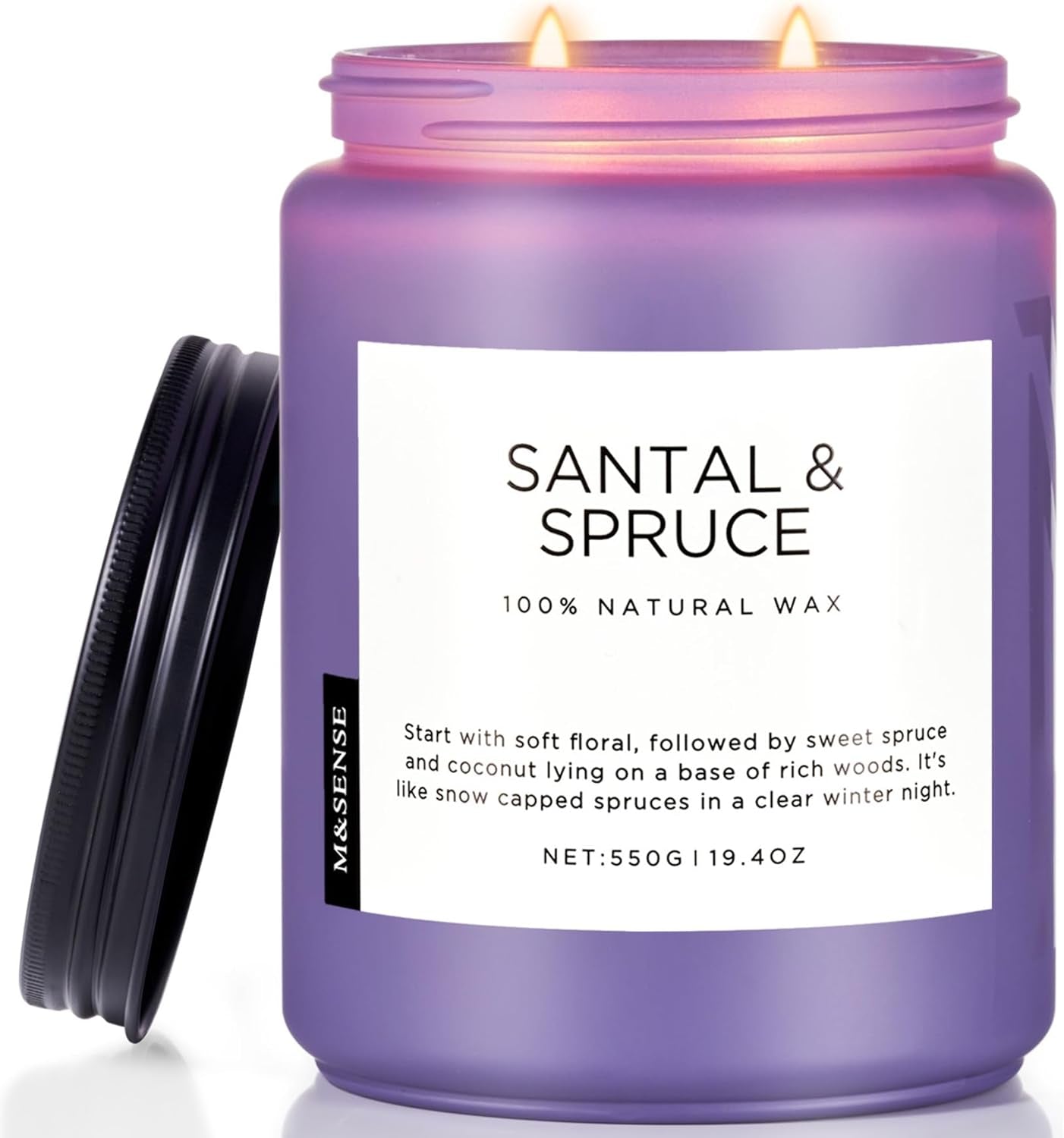 M&SENSE Santal Spruce Christmas Scented Candle, 11.6Oz 70 Hours Burn Non Toxic Natural Soy Wax, 2 Cotton Wick Candle for Winter Holiday Housewarming Gifts for Family Friends Teachers